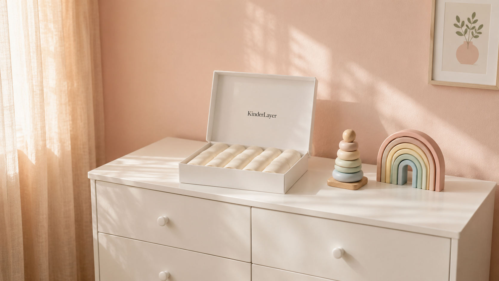 KinderLayer box on a nursery dresser